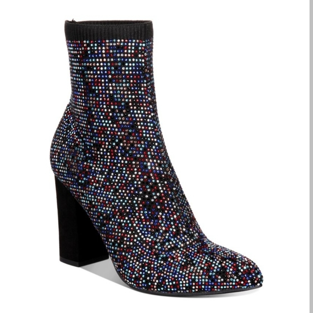 Material Girl Women's Baybe Rainbow Bling Sock Heeled Booties